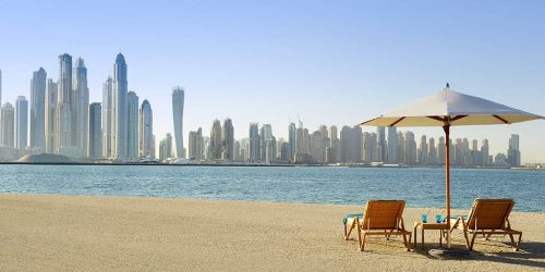 Fairmont The Palm_Dubai mit Reiseathleten_Beach_Skyline views - Fitnessurlaub Dubai - Fitness Holiday Dubai