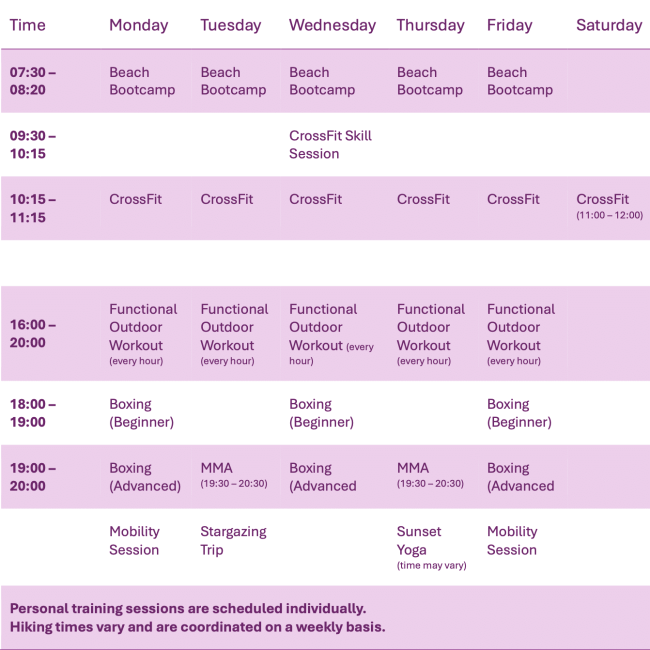 Training Times - Fitness Holidays - Training Camp Tenerife - Reiseathleten